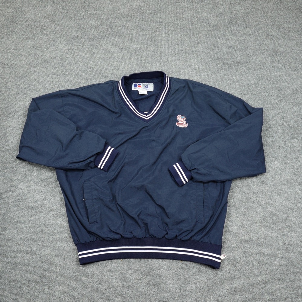 Vintage Russell Athletic Jacket Men XL Navy Blue V-Neck Windbreaker Pullover
